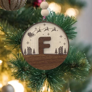Iskandinav Tarzı F Harfi Yılbaşı Ağaç Süsü, Kişiselleştirilmiş Minimalist Noel Baba Desenli Çam Ağacı Süsü