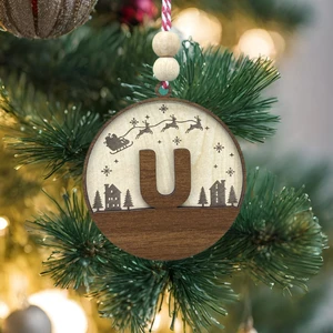 Iskandinav Tarzı U Harfi Yılbaşı Ağaç Süsü, Kişiselleştirilmiş Minimalist Noel Baba Desenli Çam Ağacı Süsü