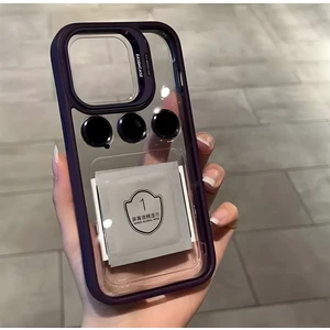 Apple iPhone 15 Pro Max Uyumlu Kamera Çerçeve Koruma Kapaklı Stantlı Kılıf + Lens Koruma