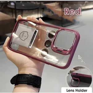Apple iPhone 15 Pro Max Uyumlu Kamera Çerçeve Koruma Kapaklı Stantlı Kılıf + Lens Koruma