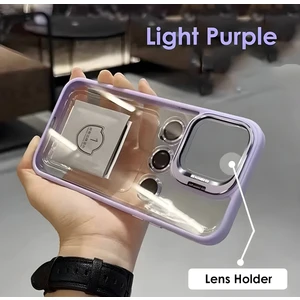 Apple iPhone 15 Uyumlu Kamera Çerçeve Koruma Kapaklı Stantlı Kılıf + Lens Koruma
