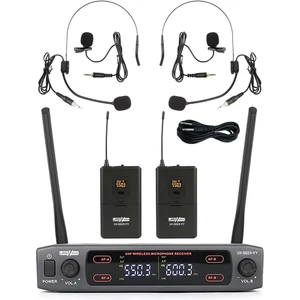 Lv-502Y UHF Dijital 2x30 Kanal Çiftli Yaka Telsiz Kablosuz Mikrofon (Headset Hediyeli)