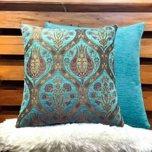 Pillows Store Lale Desenli Turkuaz Kırlent Kılıfı 45 x 45 cm - 2 Adet