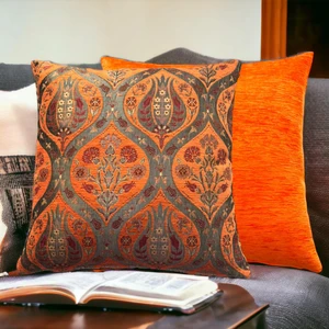 Pillows Store Lale Desenli Turuncu Kırlent Kılıfı   45 x 45 Cm  -2 Adet
