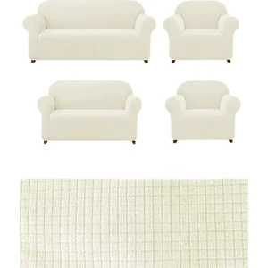 Likrali 3+2+1+1 Lastikli Koltuk Takımı Kılıfı. Çekyat Koltuk Örtüsü Streç Esnek Kanepe Kılıfı UERE539.