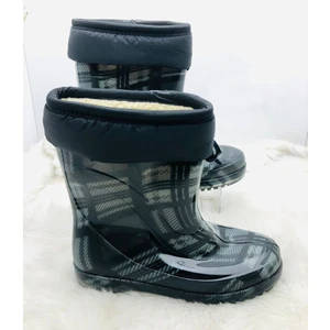 Çiğdem Kundura Çiğdem Içi Tüylü Siyah-Gri Kareli Lastik Çizme  - Siyah Gri - 41 - ST01597-SİYAH Gri-41