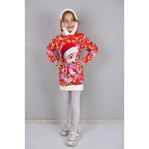 Urz Kids Yılbaşı Temalı Kapüşonlu Tunik Noel Elbisesi Yeni Yıl Elbisesi