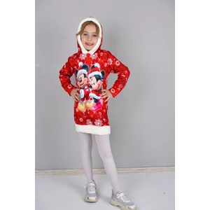Urz Kids Yılbaşı Temalı Kapüşonlu Tunik Noel Elbisesi Yeni Yıl Elbisesi