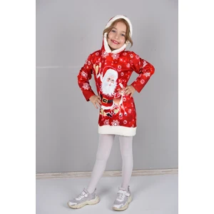 Urz Kids Yılbaşı Temalı Kapüşonlu Tunik Noel Elbisesi Yeni Yıl Elbisesi