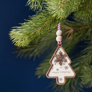 Çam Ağacı Şeklinde Yılbaşı Ağaç Süsü, Happy Christmas Süslemeli Yılbaşı Ağaç Süsü, Kar Tanesi Süslemeli Yeni Yıl Ağacı Dekoru