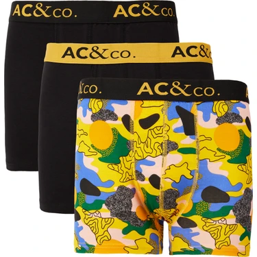 AC&Co / Altınyıldız Classics Erkek Siyah-Sarı 3'lü Desenli Boxer