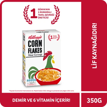 Kellogg's Corn Flakes Kahvaltılık Nostaljik Paket Mısır Gevreği 350 Gr, Lif ve Demir