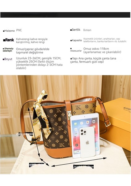 Kadınlar Için Üst Düzey Dokulu Moda Baskılı Taşınabilir Kova Büyük Kapasiteli Omuz Crossbody Çantası (Yurt Dışından)