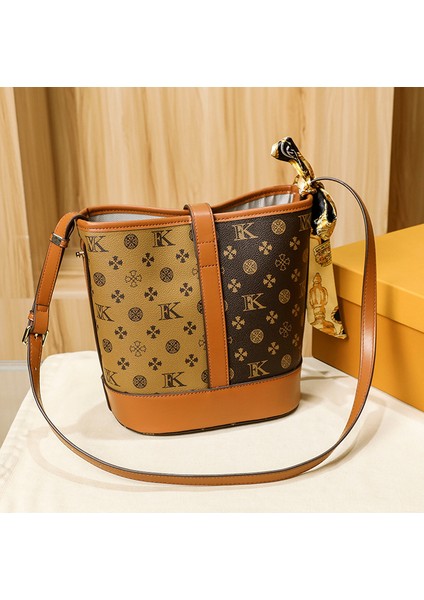 Kadınlar Için Üst Düzey Dokulu Moda Baskılı Taşınabilir Kova Büyük Kapasiteli Omuz Crossbody Çantası (Yurt Dışından)