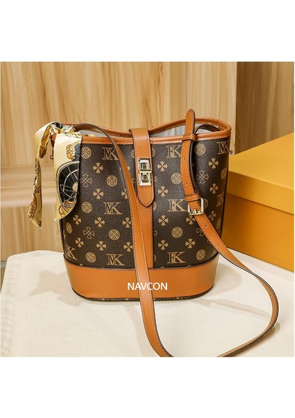 Kadınlar Için Üst Düzey Dokulu Moda Baskılı Taşınabilir Kova Büyük Kapasiteli Omuz Crossbody Çantası (Yurt Dışından)