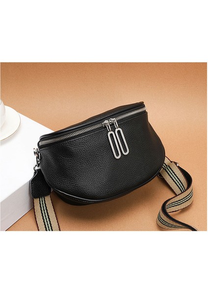 Eyer Kadın Deri Crossbody Çift Fermuarlı Ilk Katman Deri Küçük Omuz Çantası (Yurt Dışından)