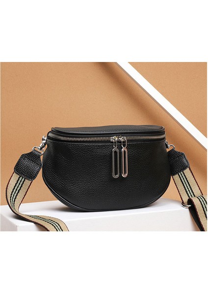 Eyer Kadın Deri Crossbody Çift Fermuarlı Ilk Katman Deri Küçük Omuz Çantası (Yurt Dışından)