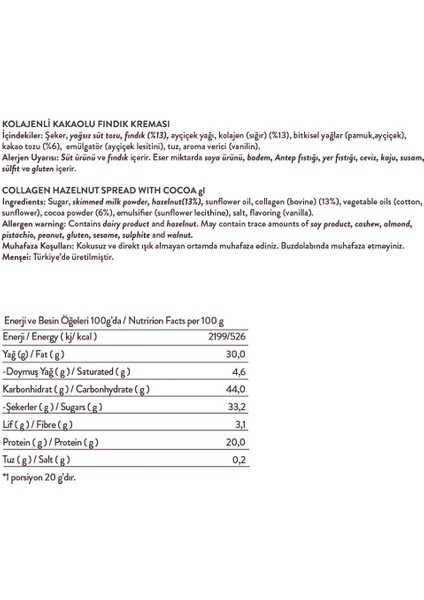 Kolajenli Kakaolu Fındık Kreması 330g