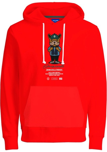 Kapüşonlu Baskılı Ateş Kırmızısı Erkek Sweatshirt 12176722