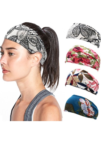 Baskılı Spor Bandı Yoga Bandı Ter Emici Kemer Terlemeyi Önleyici Bayanlar Geniş Kenarlı Başörtüsü 2 Adet (Yurt Dışından)