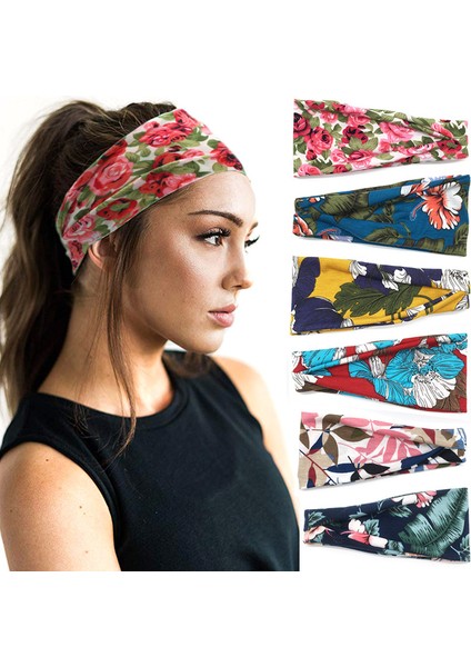 Baskılı Spor Bandı Yoga Bandı Ter Emici Kemer Terlemeyi Önleyici Bayanlar Geniş Kenarlı Başörtüsü 2 Adet (Yurt Dışından)