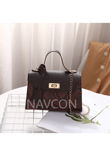 Küçük Kare Yılan Desenli Malzeme Renk Eşleştirme Kelly Kadın Çok Yönlü Crossbody Zincir Çantası (Yurt Dışından)
