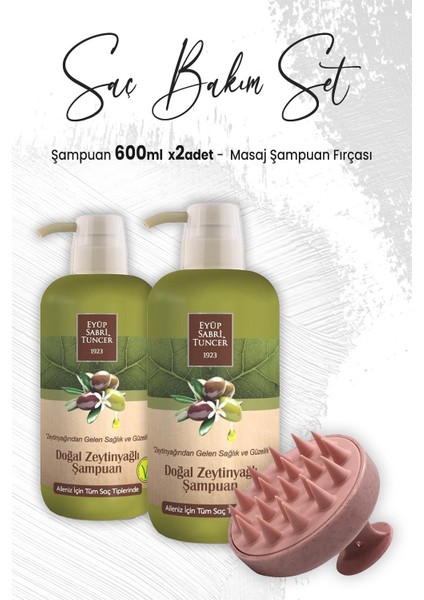 Zeytinyağlı Şampuan 600 ml x 2 Adet ve Masaj Şampuan Fırçası Pembe