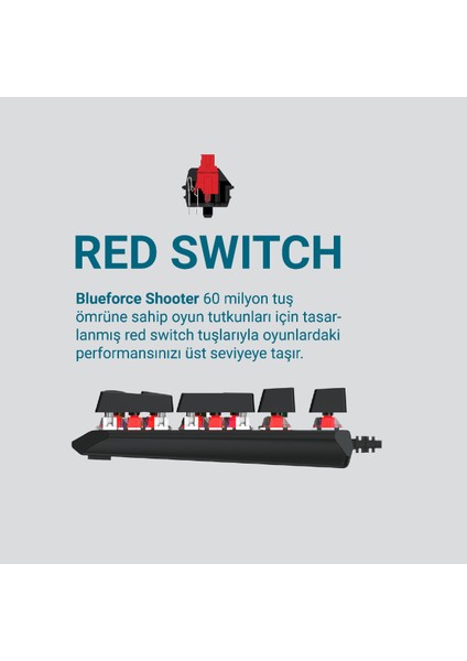 Shooter Rainbow Mekanik Gaming Oyuncu Klavyesi Red Switch Q Tr