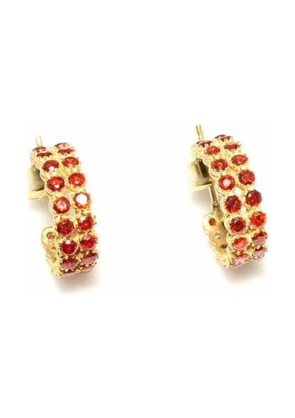 C Modeli 925 Ayar Gümüş Küpe, Sarı - Kırmızı Taş modelleri