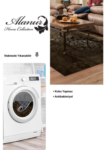 Dijital Salon Halısı Star Pamuk Kaymaz Taban Modern Aubree Kahve