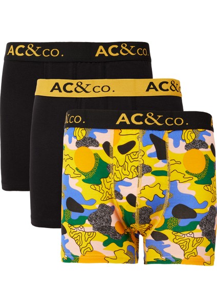 AC&Co / Altınyıldız Classics Erkek Siyah-Sarı 3'lü Desenli Boxer Paketi