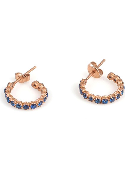 925 Ayar Gümüş C Modeli Küpe, Pembe - Mavi Taş fiyatları