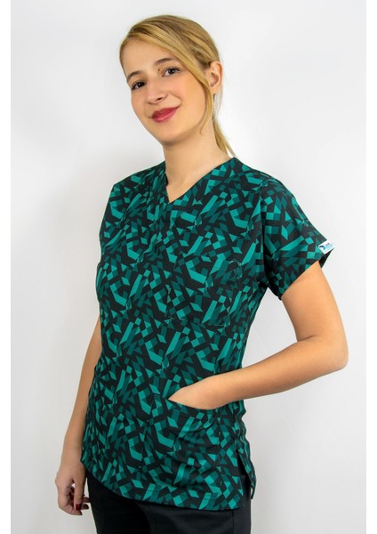 Geometri Desenli Likralı Doktor Hemşire Hastane Cerrahi Tek Üst Forma fırsatları