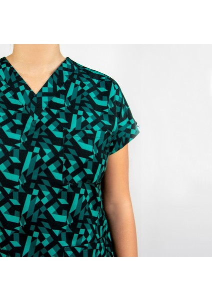 Geometri Desenli Likralı Doktor Hemşire Hastane Cerrahi Tek Üst Forma modelleri