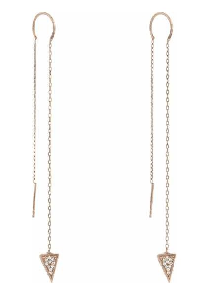 925 Ayar Gümüş Beyaz Taşlı Piramit Huni Uçlu Çift Zincir Küpe fiyatları