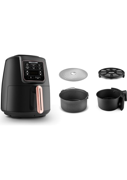 Air Pro Cook 3 in 1 XL Ev Yemeği, Közleme, Sulu Yemek Tencereli Airfryer Rosegold 4 Kişilik Fritöz