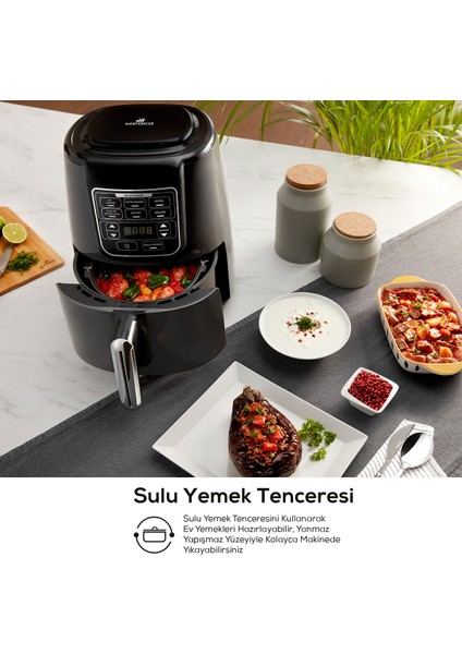 Air Pro Cook 3 in 1 XL Ev Yemeği, Közleme, Sulu Yemek Tencereli Airfryer Rosegold 4 Kişilik Fritöz