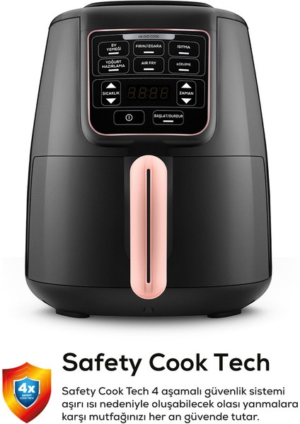 Air Pro Cook 3 in 1 XL Ev Yemeği, Közleme, Sulu Yemek Tencereli Airfryer Rosegold 4 Kişilik Fritöz