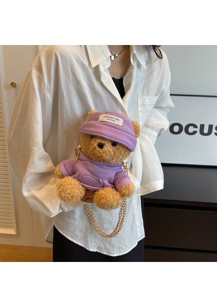 Sevimli Karikatür Ayı Çantası Kadın Peluş Bebek Çantası Zincir Omuz Çantası (Yurt Dışından) fırsatları
