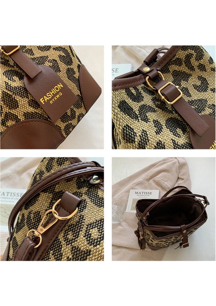 Şık Leopar Desenli Crossbody Çanta Sonbahar ve Kış Doku Kova Çanta (Yurt Dışından) fırsatları