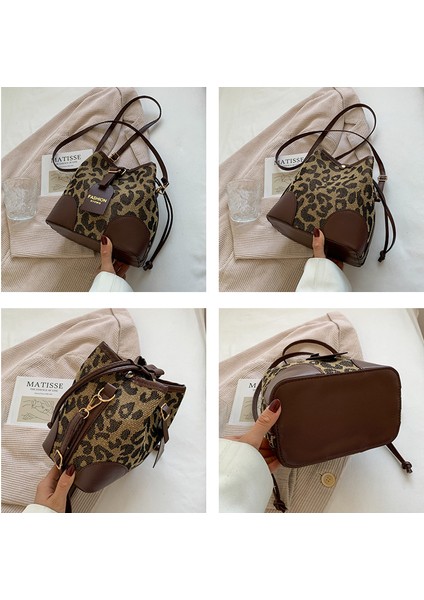 Şık Leopar Desenli Crossbody Çanta Sonbahar ve Kış Doku Kova Çanta (Yurt Dışından) modelleri