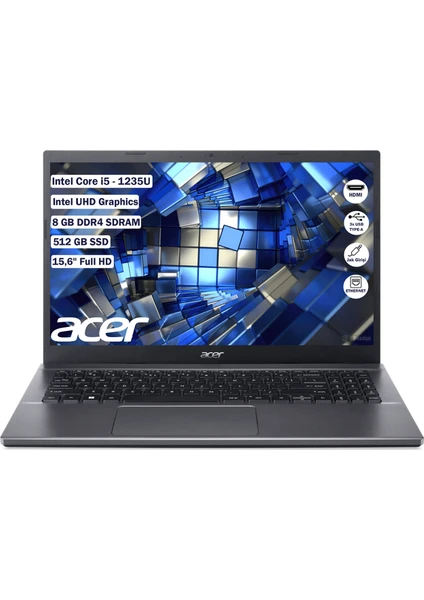 Extensa 15 Intel Core I5 1235U 8 GB 512 GB SSD Freedos 15.6" Fhd Taşınabilir Bilgisayar NX.EGYEY.005