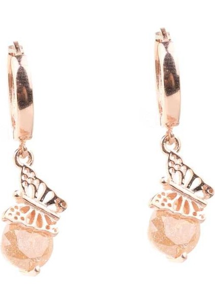 925 Ayar Gümüş Buzlu Şampanya Quartz Taşlı Kelebek Küpe