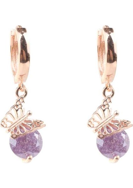 925 Ayar Gümüş Buzlu Ametist Taşlı Kelebek Küpe fiyatları