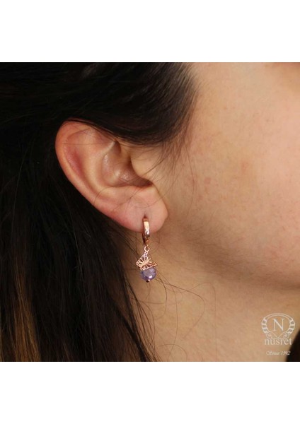 925 Ayar Gümüş Buzlu Ametist Taşlı Kelebek Küpe