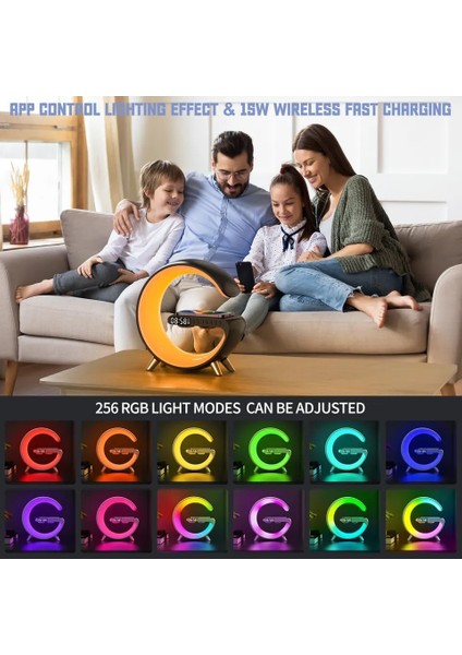 Coverzone G Akıllı Işık Bluetooth Hoparlör Gökkuşağı 5W Hızlı Kablosuz Şarj Cihazı Rgb Işıklı Masa Lambası Hoparlör Telefon Görüşmesi Yapılabilir Bluetooth N69 Siyah Renk