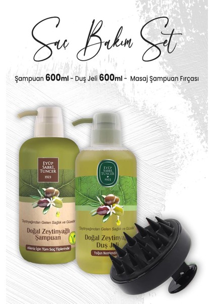 Zeytinyağlı Şampuan 600 Ml, Duş Jeli 600 Ml Ve Masaj Şampuan Fırçası Siyah