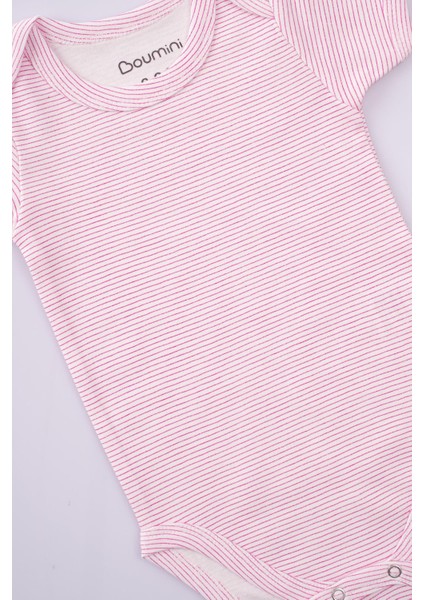 Pamuklu Bebek Çıtçıtlı Kısa Kollu Body Zarf Yaka Pembe Çizgili