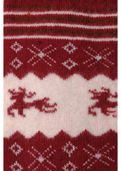 Kadın Lambswool (Koyun Yünü) Tekli Kırmızı Yılbaşı Temalı Çorap - A-49005-K fırsatları