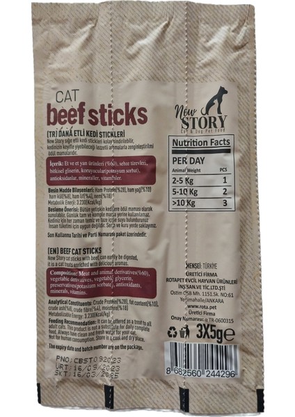 Cat Beef Sticks Dana Etli Kedi Ödül Çubukları 3 x 5 gr